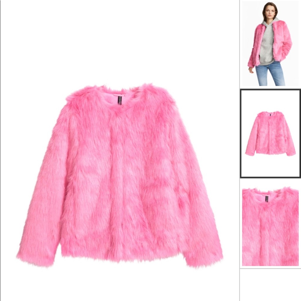 H&M pink faux fur coat